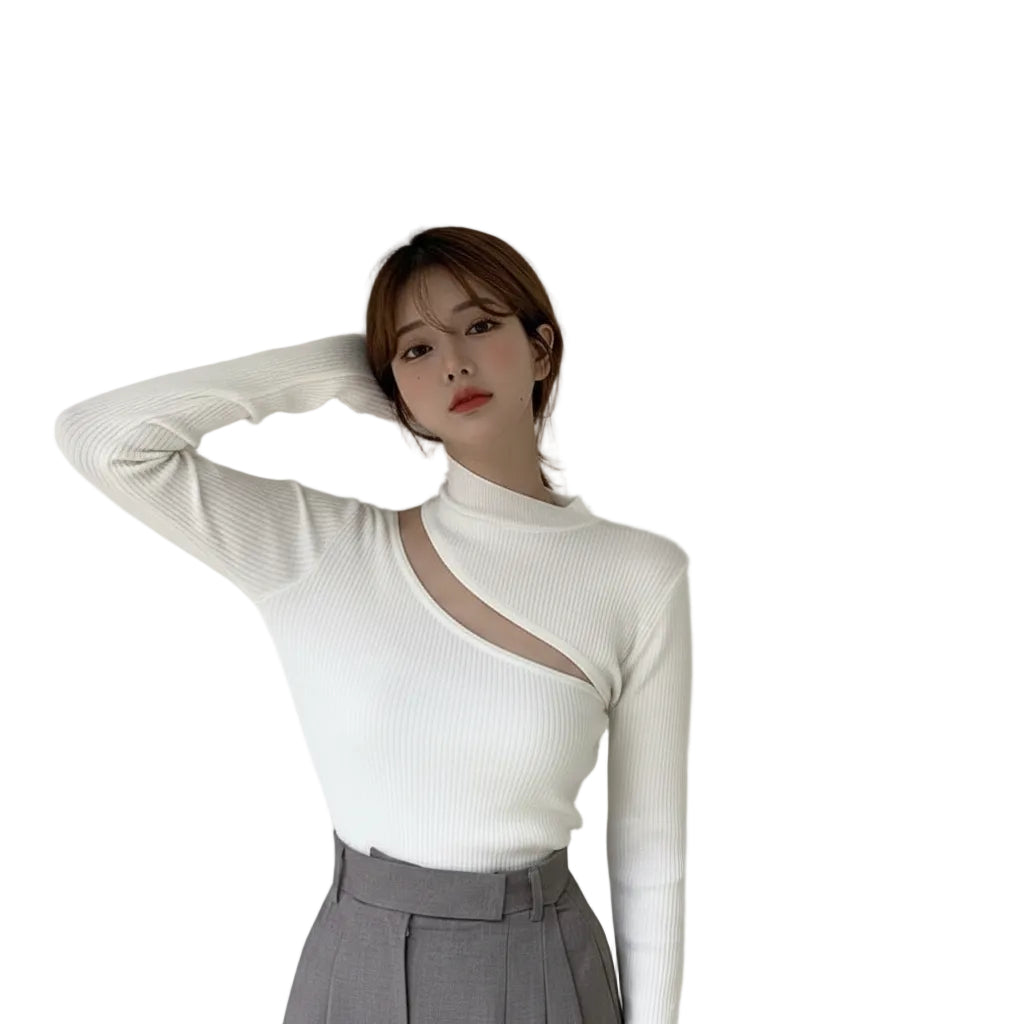 Women's Off-Shoulder Hollow-Knit Stretch Pullover Sweater