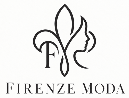 A minimalist black logo featuring a stylized fleur-de-lis with an integrated serif letter 'F' and a side profile of a woman's face, above the text 'FIRENZE MODA' on a plain white background.
