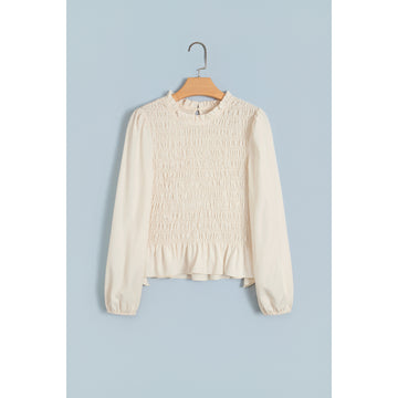 Blusa avorio arricciata con maniche a palloncino — vista frontale
