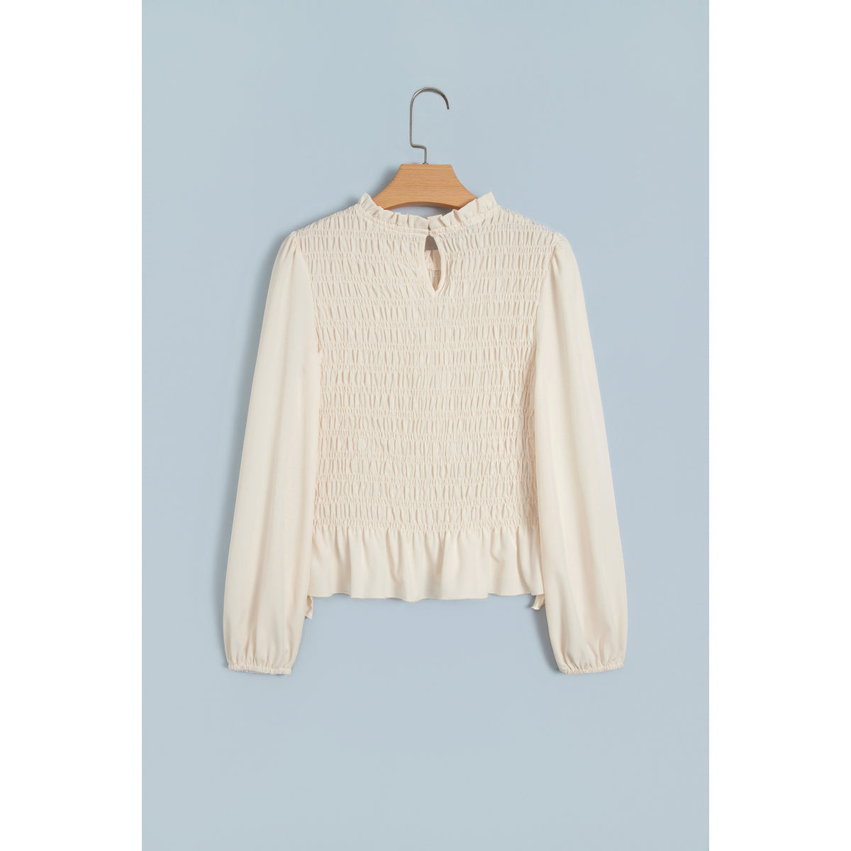 Blusa avorio arricciata con maniche a palloncino — vista posteriore