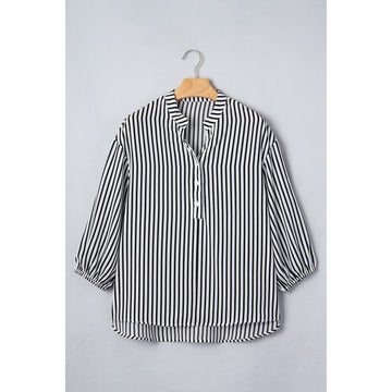 Camicia morbida a righe nere con maniche al gomito — vista frontale
