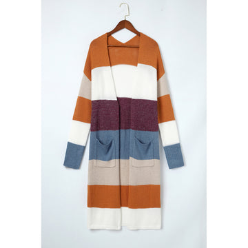 Cardigan lungo multicolore a blocchi di colore — vista frontale