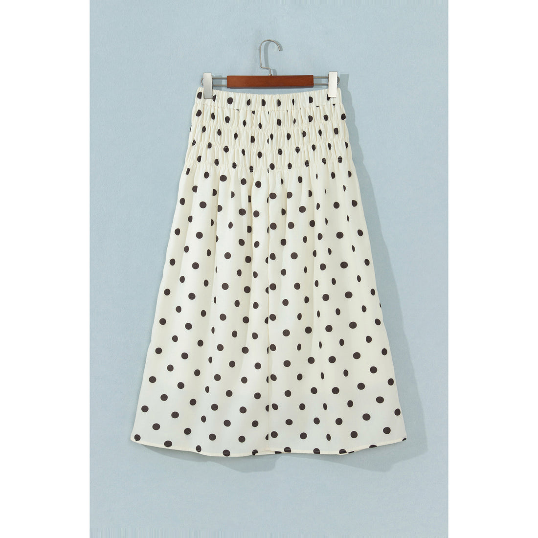 Gonna lunga beige a pois con vita arricciata — vista frontale