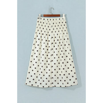 Gonna lunga beige a pois con vita arricciata — vista frontale