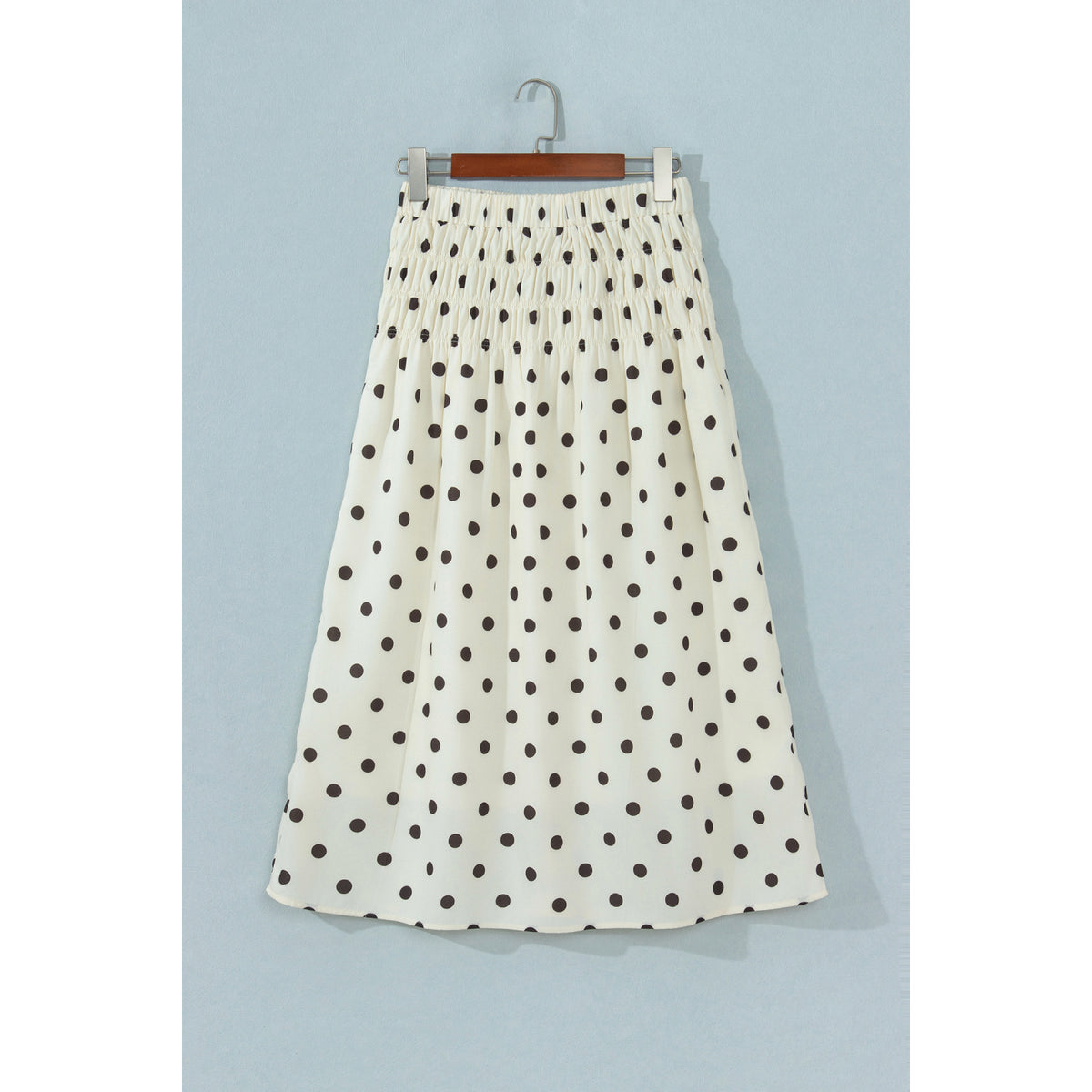 Gonna lunga beige a pois con vita arricciata — vista posteriore
