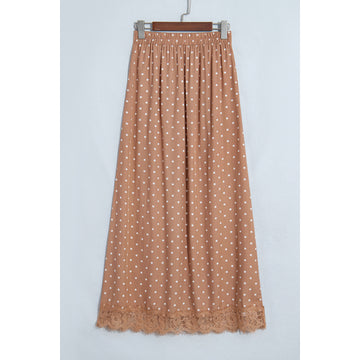 Gonna lunga kaki a pois con fondo in pizzo — vista frontale