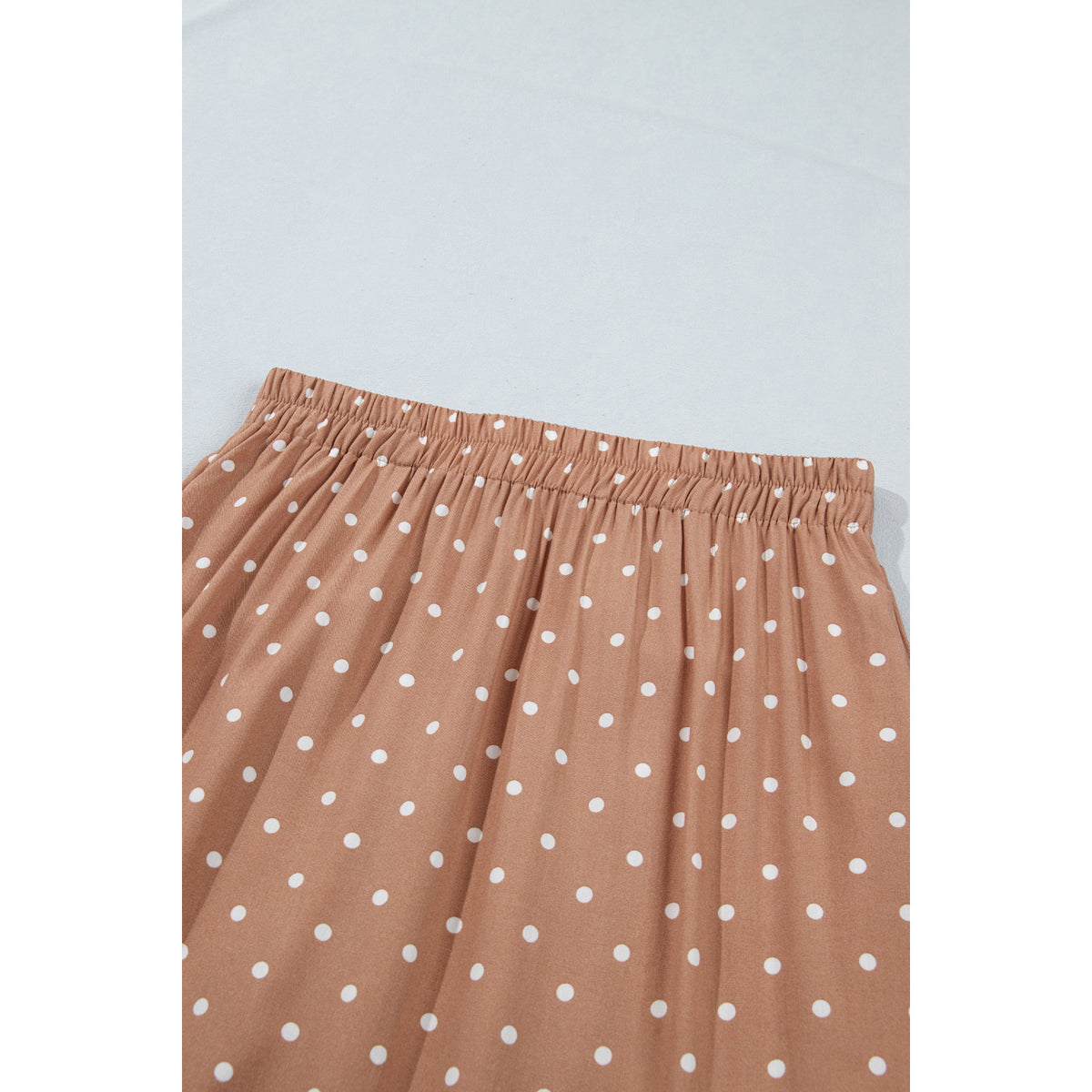 Gonna lunga kaki a pois con fondo in pizzo — dettaglio della cintura