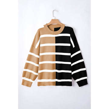 Maglione beige e nero a righe e blocchi di colore — vista frontale