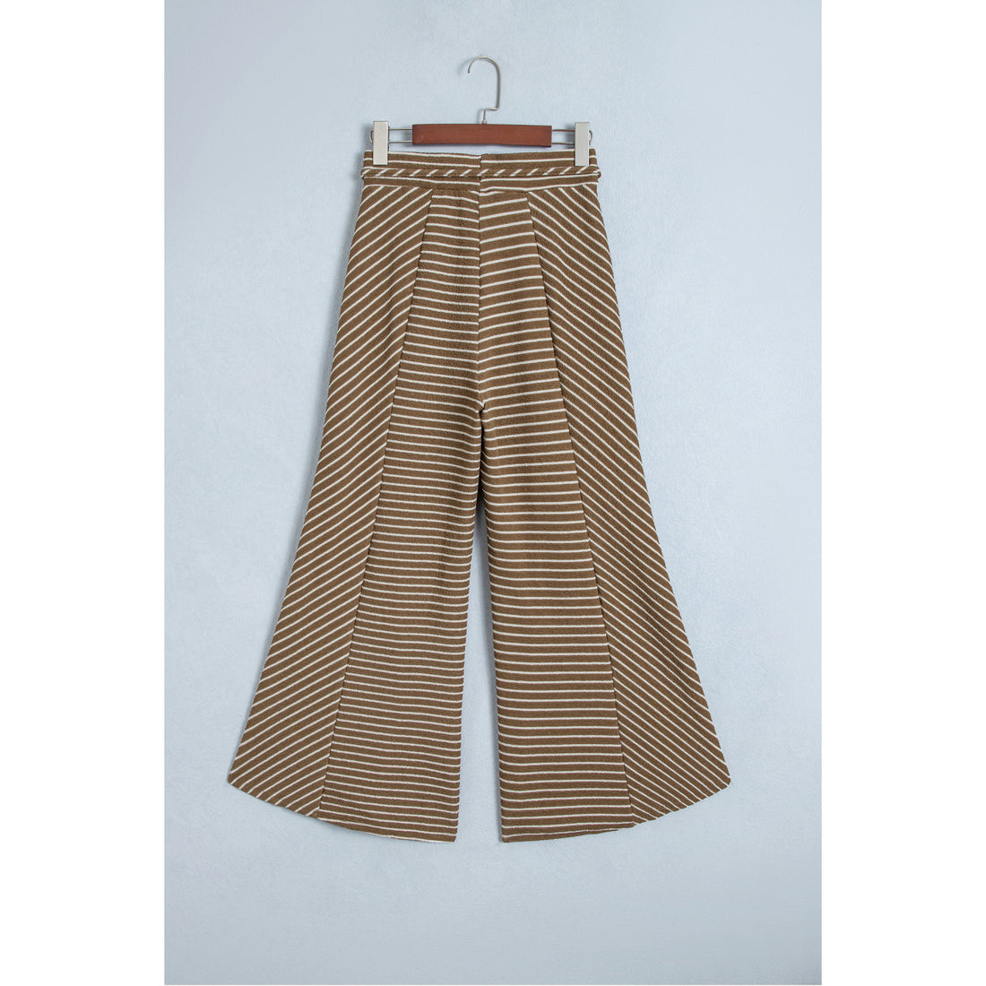 Pantaloni a gamba larga patchwork a righe kaki — vista frontale