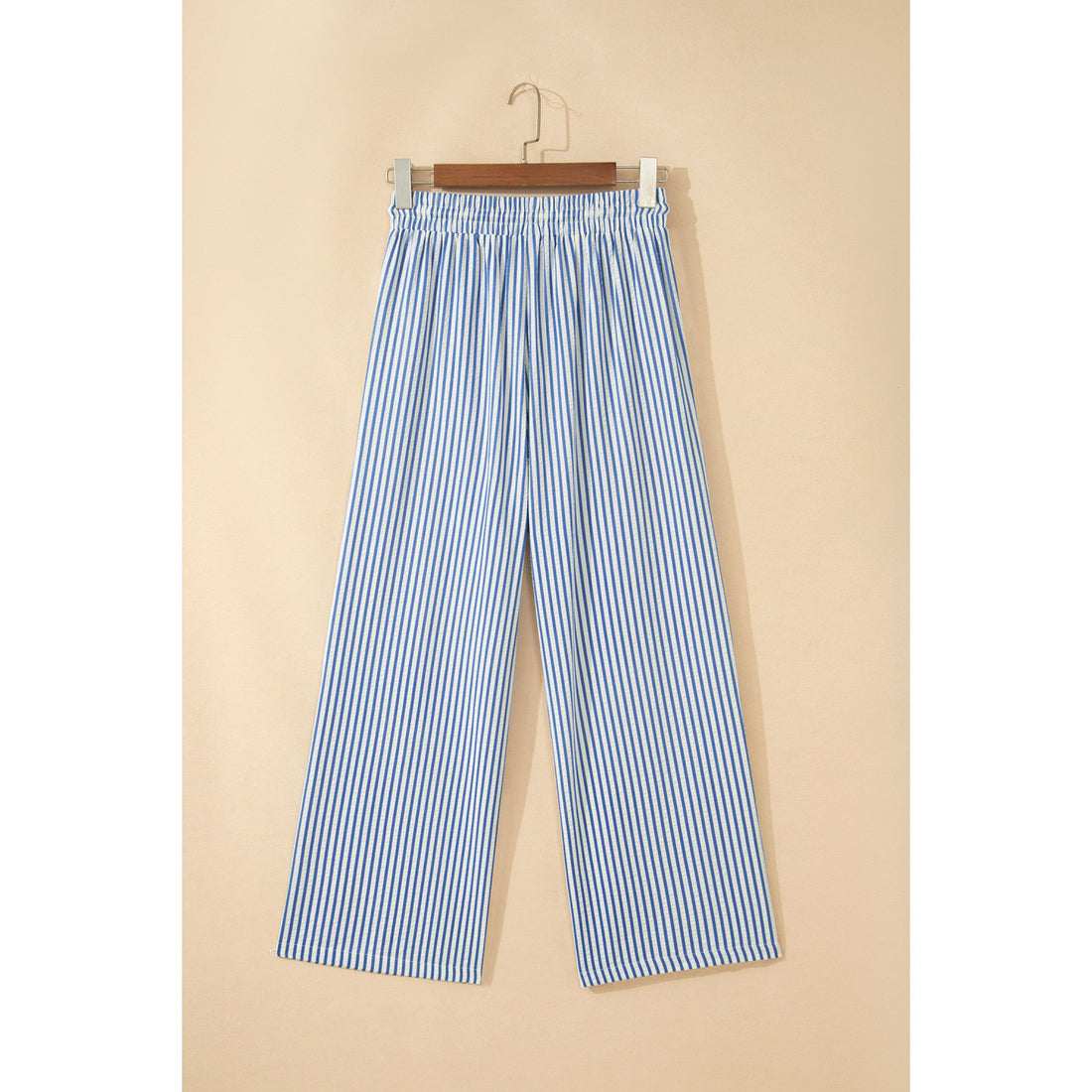 Pantaloni alla caviglia a righe blu con coulisse — vista frontale