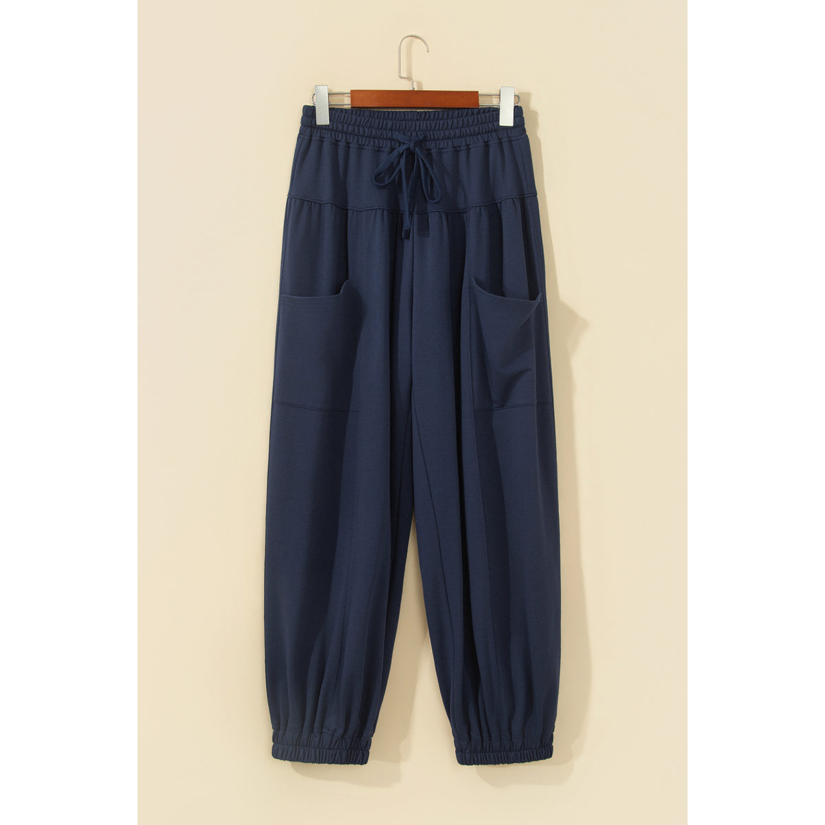 Pantaloni casual lunghi blu slavato con coulisse — vista frontale