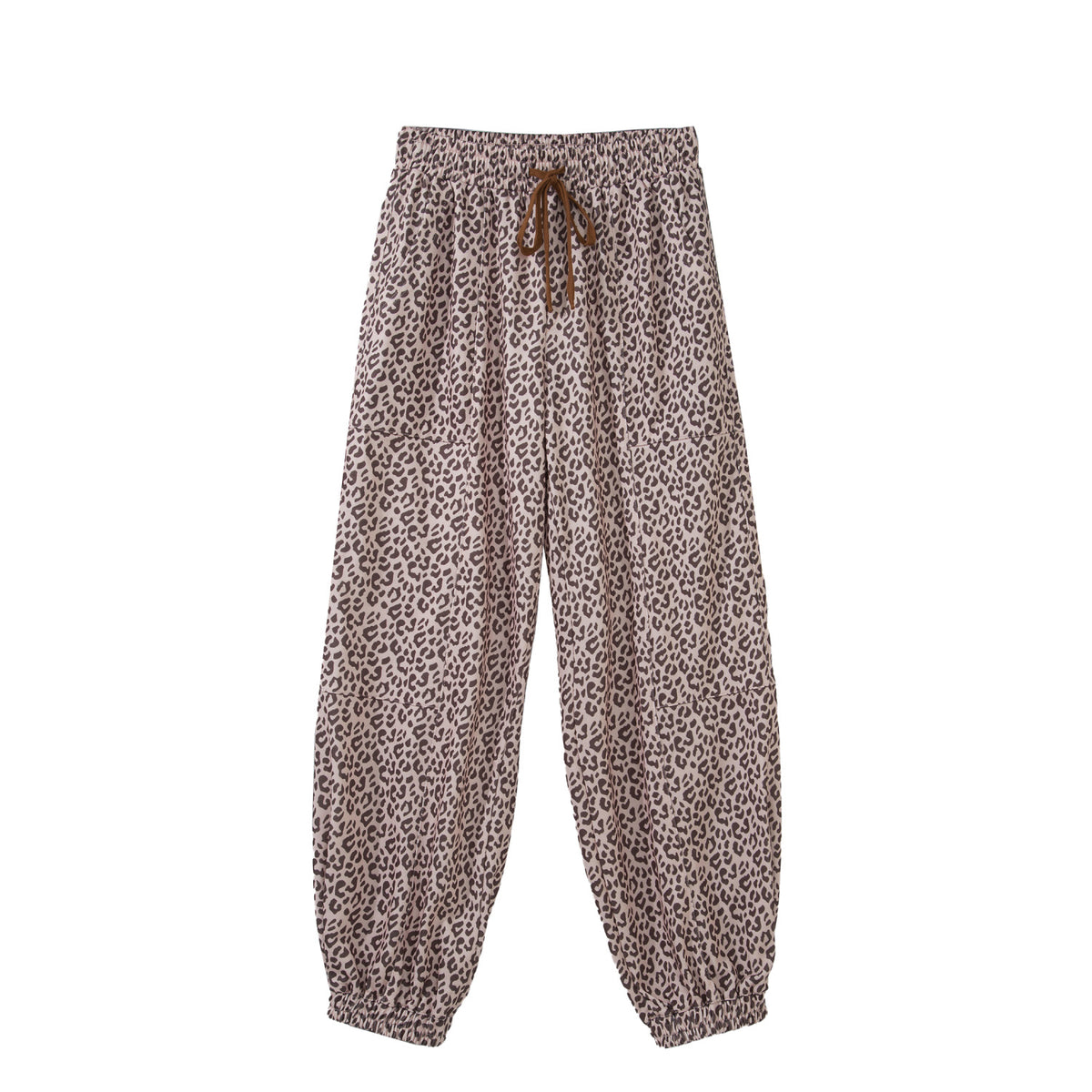 Pantaloni kaki leopardati alla caviglia con coulisse — vista frontale