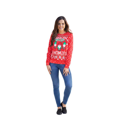Women's Festive Christmas Print Long Sleeve Pullover Sweater